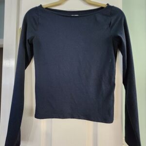 Hollister Navy Blue Long Sleeve Stretchy Top (S)